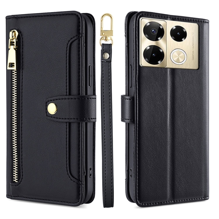 For Infinix Note 40 Pro 4G Sheep Texture Cross-body Zipper Wallet Leather Phone Case(Black) - free shipping - PMC TechLife - Order now!