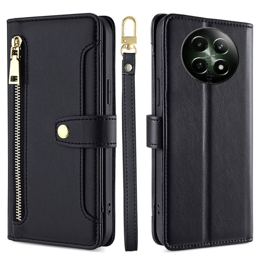 For Realme 12 5G Sheep Texture Cross-body Zipper Wallet Leather Phone Case(Black) - Realme Cases by PMC Jewellery | Online Shopping South Africa | PMC Jewellery | Buy Now Pay Later Mobicred