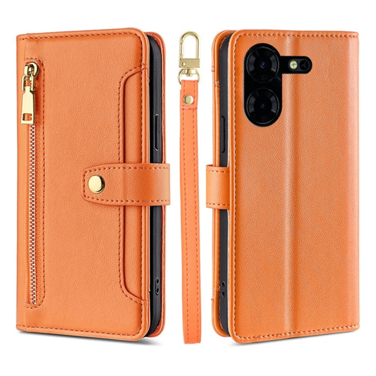 For Tecno Pova 5 Pro Sheep Texture Cross-body Zipper Wallet Leather Phone Case(Orange) - Tecno Cases by PMC Jewellery | Online Shopping South Africa | PMC Jewellery | Buy Now Pay Later Mobicred