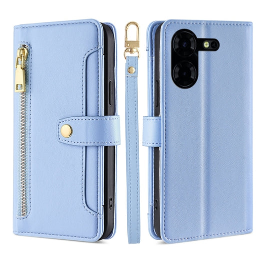 For Tecno Pova 5 Pro Sheep Texture Cross-body Zipper Wallet Leather Phone Case(Blue) - Tecno Cases by PMC Jewellery | Online Shopping South Africa | PMC Jewellery | Buy Now Pay Later Mobicred