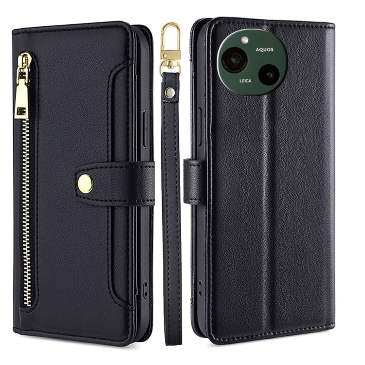 For Sharp Aquos R9 Sheep Texture Cross-body Zipper Wallet Leather Phone Case(Black) - More Brand by PMC TechLife | Online Shopping South Africa | PMC TechLife | Buy Now Pay Later Mobicred