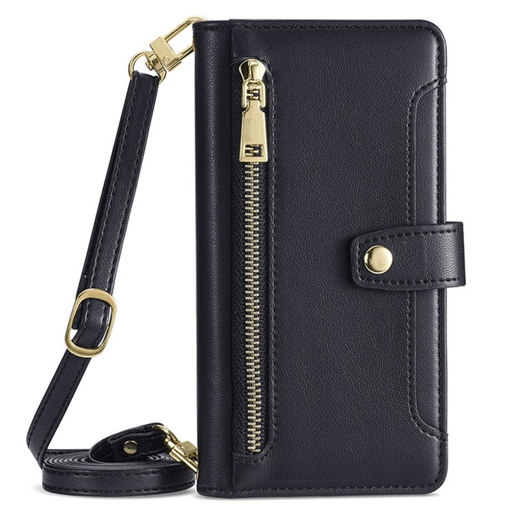 For Sharp Aquos R9 Sheep Texture Cross-body Zipper Wallet Leather Phone Case(Black) - More Brand by PMC TechLife | Online Shopping South Africa | PMC TechLife | Buy Now Pay Later Mobicred