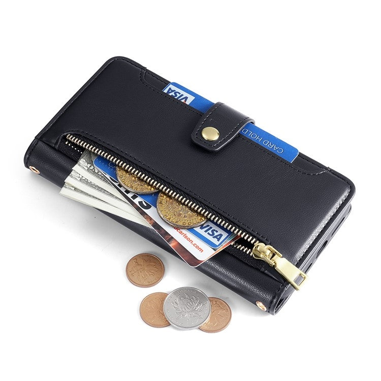 For Sharp Aquos R9 Sheep Texture Cross-body Zipper Wallet Leather Phone Case(Black) - More Brand by PMC TechLife | Online Shopping South Africa | PMC TechLife | Buy Now Pay Later Mobicred