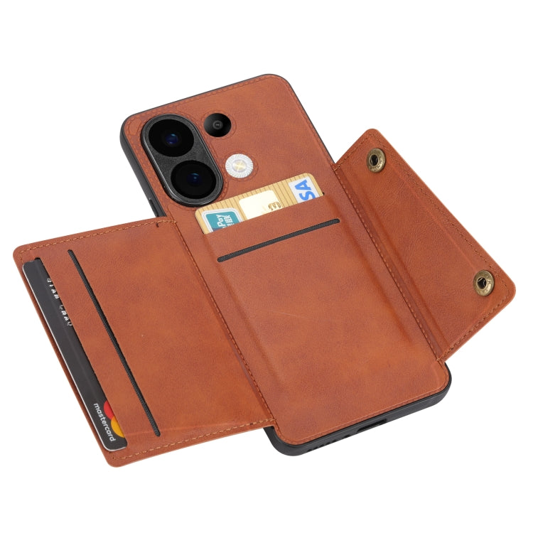 For Xiaomi Redmi Note 13 4G Global Double Buckle Card Slots Magnetic Phone Case(Brown) - Note 13 Cases by PMC Jewellery | Online Shopping South Africa | PMC Jewellery | Buy Now Pay Later Mobicred