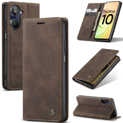 For Realme 10 4G CaseMe 013 Multifunctional Horizontal Flip Leather Phone Case(Coffee) - Realme Cases by CaseMe | Online Shopping South Africa | PMC Jewellery | Buy Now Pay Later Mobicred