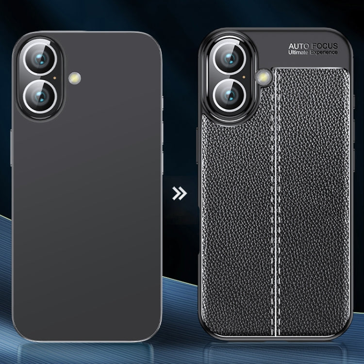 For iPhone 16 Litchi Texture Shockproof TPU Phone Case(Black) - iPhone 16 Cases by PMC TechLife | Online Shopping South Africa | PMC TechLife | Buy Now Pay Later Mobicred