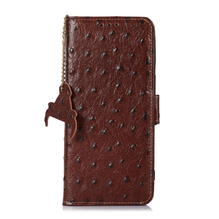 For Motorola Edge 40 Ostrich Pattern Genuine Leather RFID Phone Case(Coffee) - Motorola Cases by PMC TechLife | Online Shopping South Africa | PMC TechLife | Buy Now Pay Later Mobicred