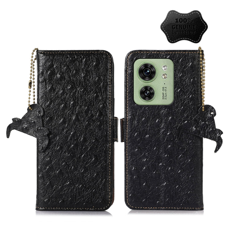 For Motorola Edge 40 Ostrich Pattern Genuine Leather RFID Phone Case(Black) - Motorola Cases by PMC TechLife | Online Shopping South Africa | PMC TechLife | Buy Now Pay Later Mobicred