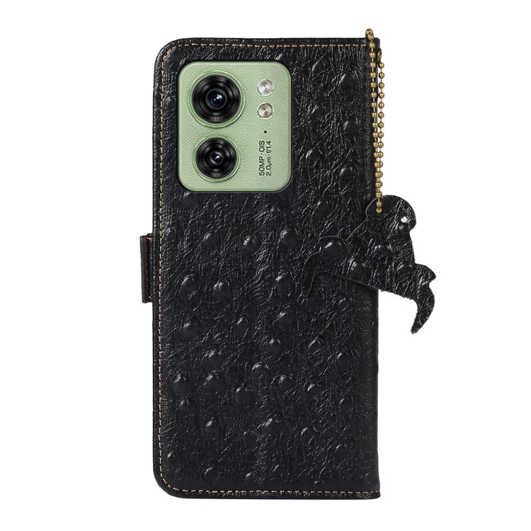 For Motorola Edge 40 Ostrich Pattern Genuine Leather RFID Phone Case(Black) - Motorola Cases by PMC TechLife | Online Shopping South Africa | PMC TechLife | Buy Now Pay Later Mobicred