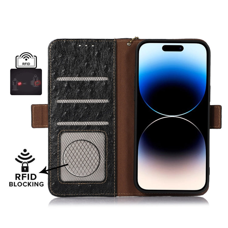 For Motorola Edge 40 Ostrich Pattern Genuine Leather RFID Phone Case(Black) - Motorola Cases by PMC TechLife | Online Shopping South Africa | PMC TechLife | Buy Now Pay Later Mobicred