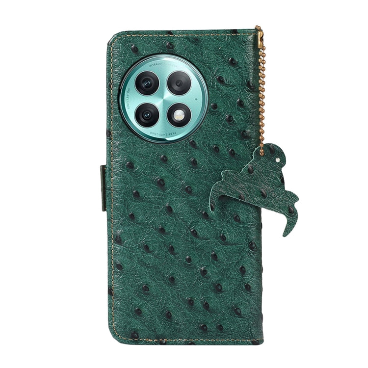 For OnePlus Ace 2 Pro Ostrich Pattern Genuine Leather RFID Phone Case(Green) - OnePlus Cases by PMC TechLife | Online Shopping South Africa | PMC TechLife | Buy Now Pay Later Mobicred