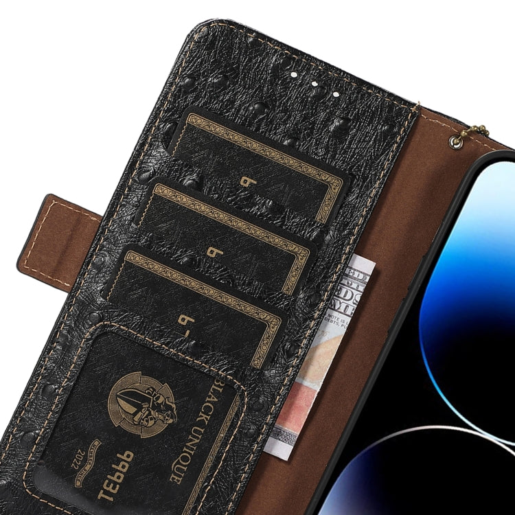 For OnePlus 12 Ostrich Pattern Genuine Leather RFID Phone Case(Black) - free shipping - PMC TechLife - Order now!