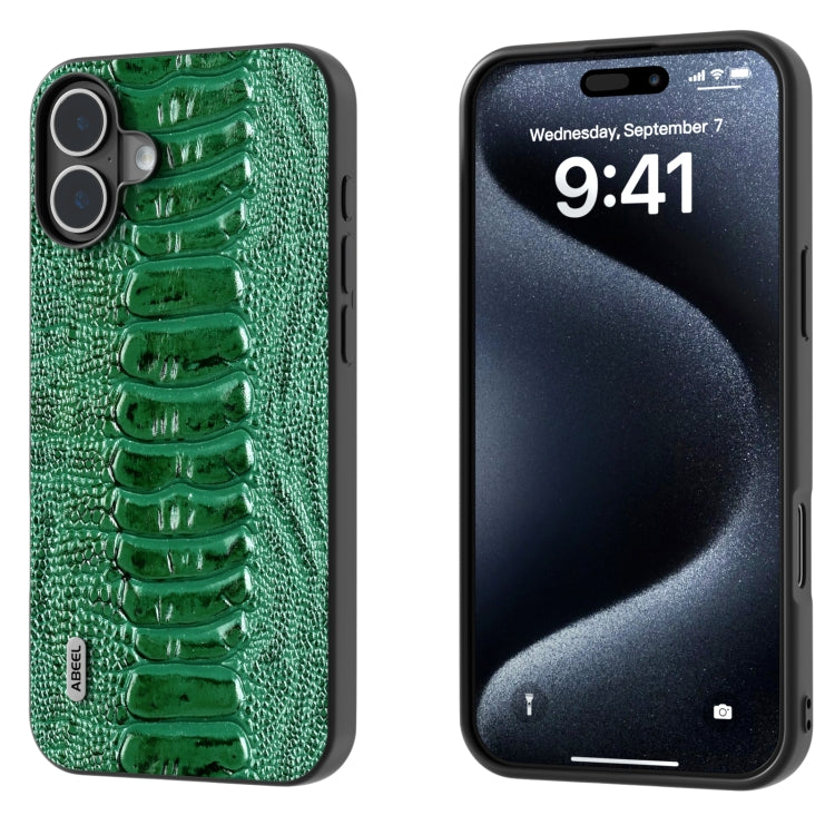 For iPhone 16 Plus ABEEL Genuine Leather Weilai Series Phone Case(Green) - iPhone 16 Plus Cases by PMC TechLife | Online Shopping South Africa | PMC TechLife | Buy Now Pay Later Mobicred