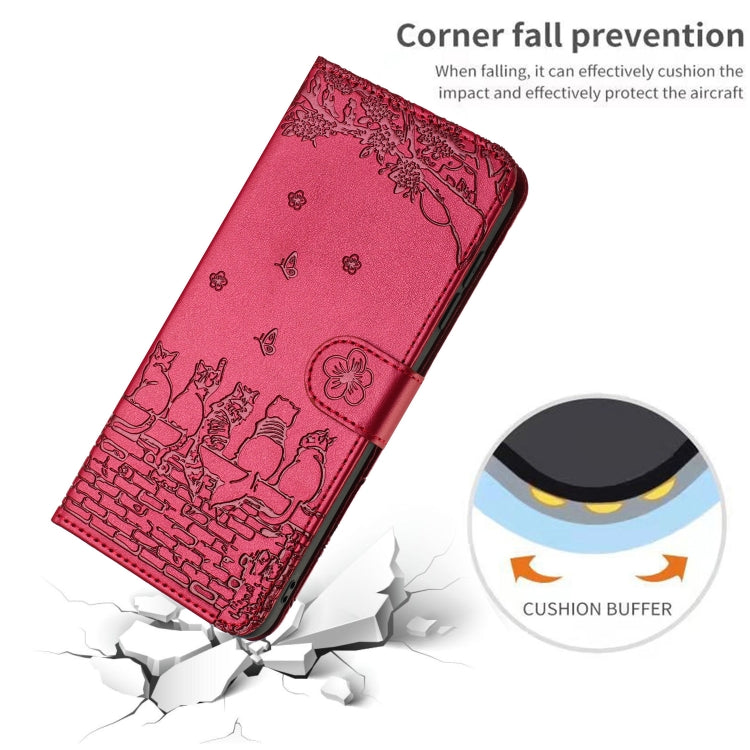 For iPhone 16 Pro Cat Embossing Pattern Leather Phone Case with Lanyard(Red) - free shipping - PMC TechLife - Order now!