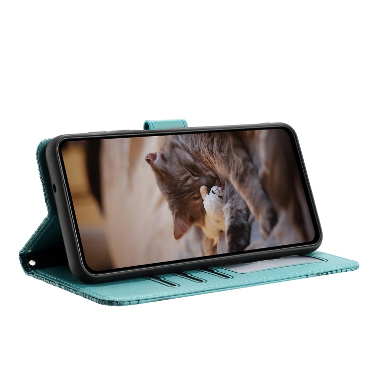 For iPhone 16 Pro Cat Embossing Pattern Leather Phone Case with Lanyard(Blue) - iPhone 16 Pro Cases by PMC TechLife | Online Shopping South Africa | PMC TechLife | Buy Now Pay Later Mobicred