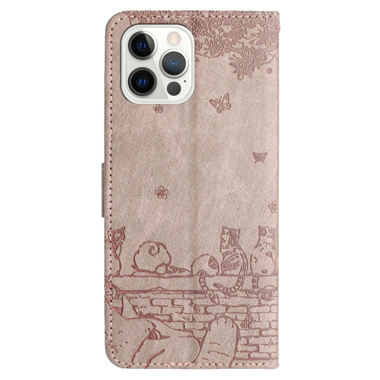 For iPhone 16 Pro Cat Embossing Pattern Leather Phone Case with Lanyard(Grey) - iPhone 16 Pro Cases by PMC TechLife | Online Shopping South Africa | PMC TechLife | Buy Now Pay Later Mobicred