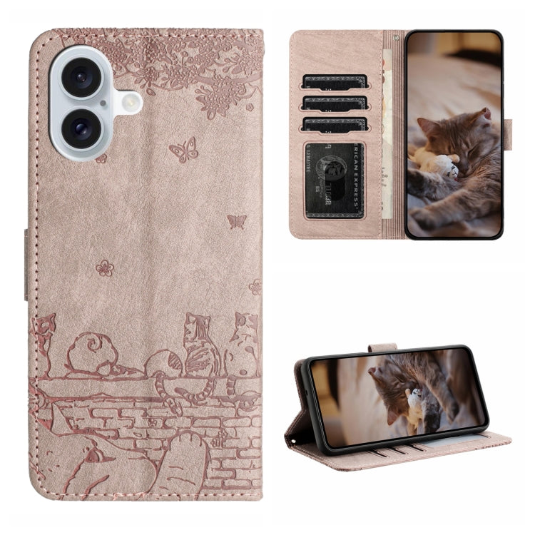 For iPhone 16 Cat Embossing Pattern Leather Phone Case with Lanyard(Grey) - free shipping - PMC TechLife - Order now!