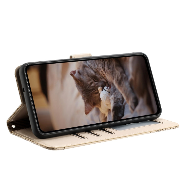 For iPhone 16 Cat Embossing Pattern Leather Phone Case with Lanyard(Beige) - iPhone 16 Cases by PMC TechLife | Online Shopping South Africa | PMC TechLife | Buy Now Pay Later Mobicred