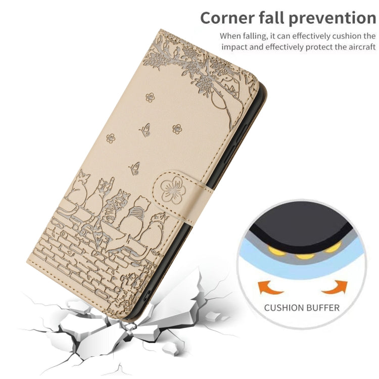 For iPhone 16 Cat Embossing Pattern Leather Phone Case with Lanyard(Beige) - iPhone 16 Cases by PMC TechLife | Online Shopping South Africa | PMC TechLife | Buy Now Pay Later Mobicred