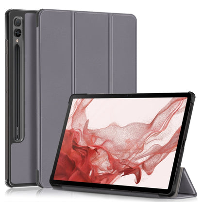 For Samsung Galaxy Tab S9+ Custer Pure Color 3-Fold Holder Smart Leather Tablet Case(Grey) - Galaxy Tab S9+ Cases by PMC Jewellery | Online Shopping South Africa | PMC Jewellery