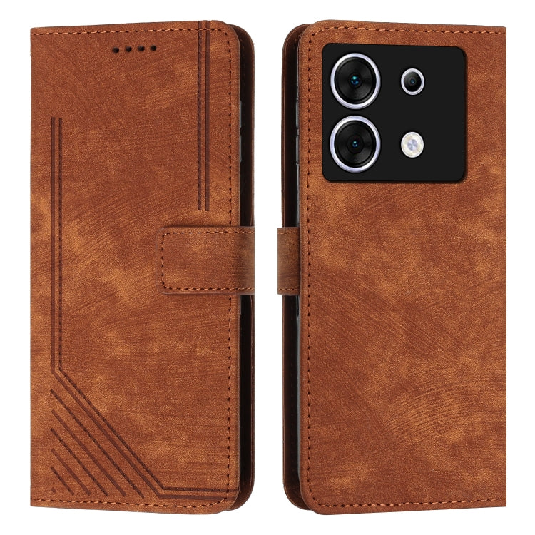 For Infinix Zero 30 5G Skin Feel Stripe Pattern Leather Phone Case with Lanyard(Brown) - Infinix Cases by PMC Jewellery | Online Shopping South Africa | PMC Jewellery | Buy Now Pay Later Mobicred