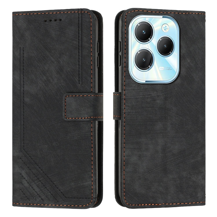 For Infinix Hot 40 / 40 Pro Skin Feel Stripe Pattern Leather Phone Case with Lanyard(Black) - Infinix Cases by PMC Jewellery | Online Shopping South Africa | PMC Jewellery | Buy Now Pay Later Mobicred