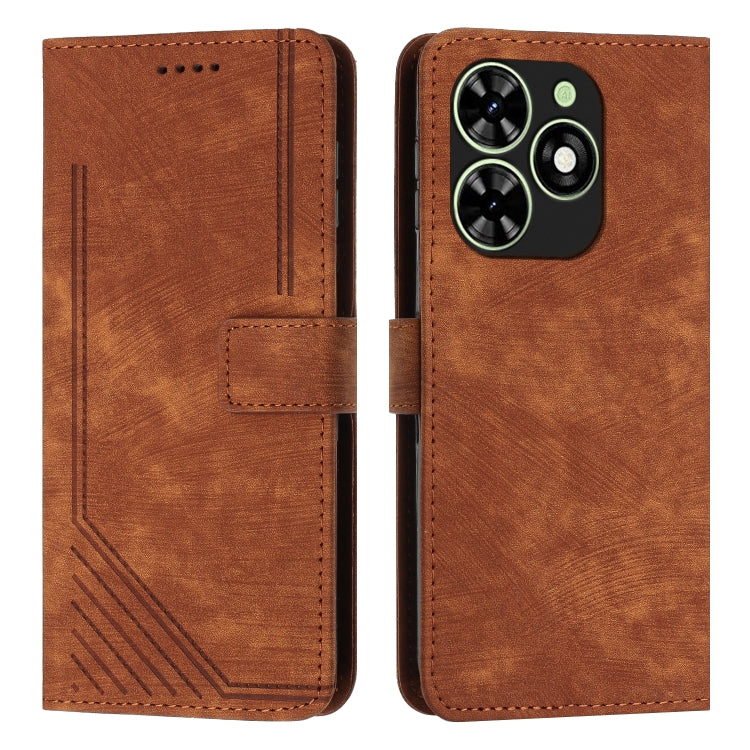 For Infinix Smart 8 Skin Feel Stripe Pattern Leather Phone Case with Lanyard(Brown) - Infinix Cases by PMC TechLife | Online Shopping South Africa | PMC TechLife | Buy Now Pay Later Mobicred