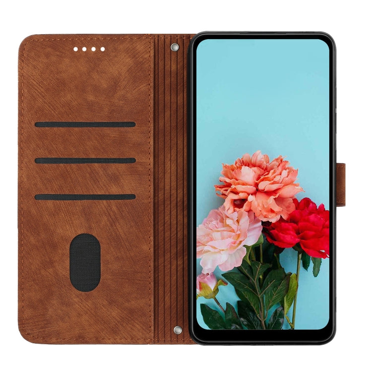 For Infinix Smart 8 Skin Feel Stripe Pattern Leather Phone Case with Lanyard(Brown) - Infinix Cases by PMC TechLife | Online Shopping South Africa | PMC TechLife | Buy Now Pay Later Mobicred
