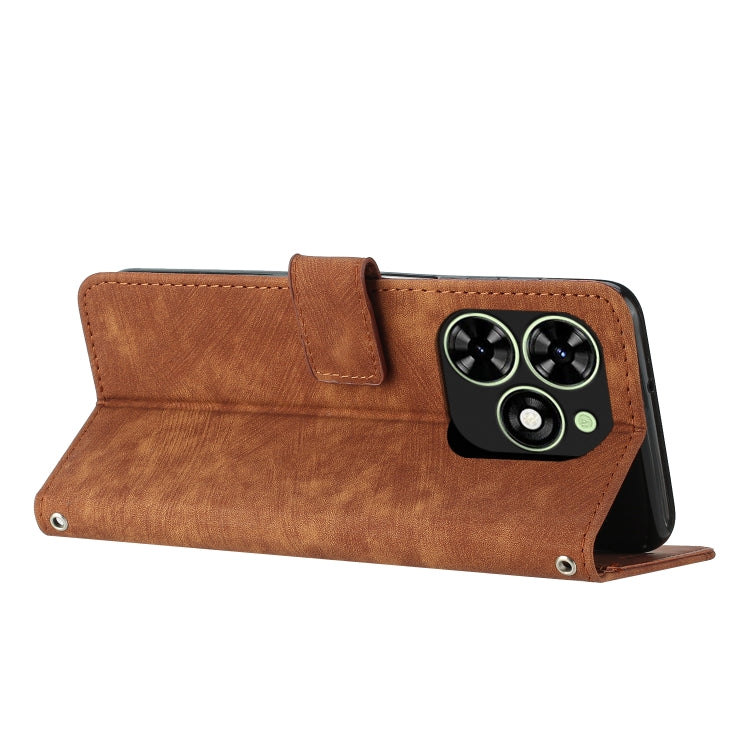 For Infinix Smart 8 Skin Feel Stripe Pattern Leather Phone Case with Lanyard(Brown) - Infinix Cases by PMC TechLife | Online Shopping South Africa | PMC TechLife | Buy Now Pay Later Mobicred