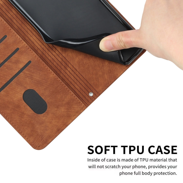 For Infinix Smart 8 Skin Feel Stripe Pattern Leather Phone Case with Lanyard(Brown) - Infinix Cases by PMC TechLife | Online Shopping South Africa | PMC TechLife | Buy Now Pay Later Mobicred