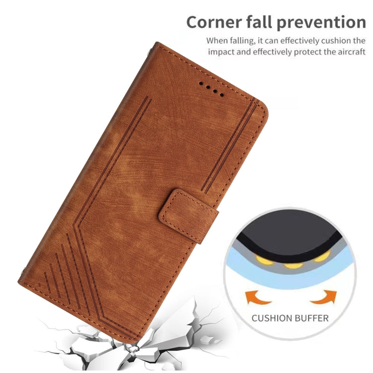 For Infinix Smart 8 Skin Feel Stripe Pattern Leather Phone Case with Lanyard(Brown) - Infinix Cases by PMC TechLife | Online Shopping South Africa | PMC TechLife | Buy Now Pay Later Mobicred