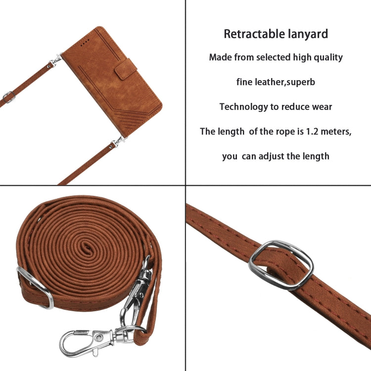 For Infinix Smart 8 Skin Feel Stripe Pattern Leather Phone Case with Lanyard(Brown) - Infinix Cases by PMC TechLife | Online Shopping South Africa | PMC TechLife | Buy Now Pay Later Mobicred