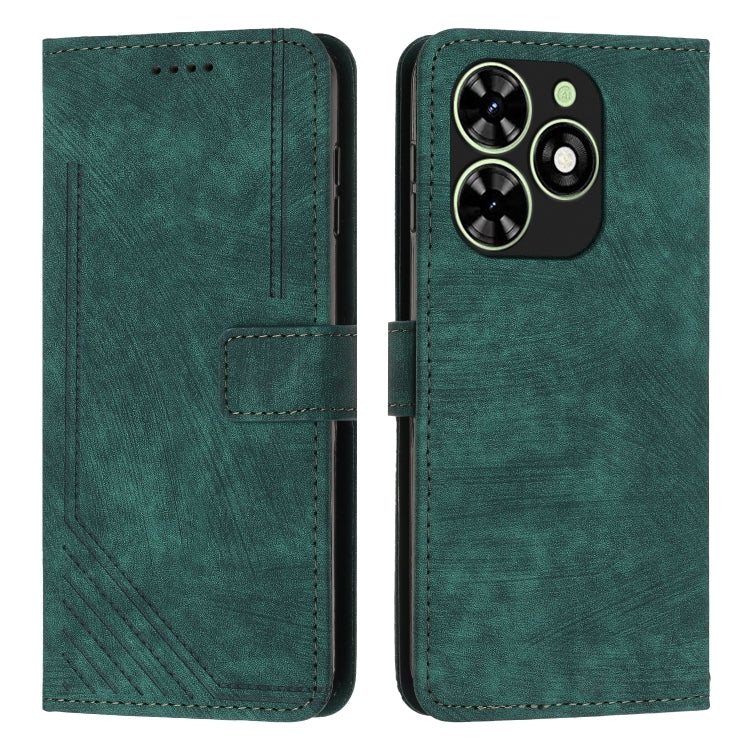 For Infinix Smart 8 Skin Feel Stripe Pattern Leather Phone Case with Lanyard(Green) - Infinix Cases by PMC TechLife | Online Shopping South Africa | PMC TechLife | Buy Now Pay Later Mobicred