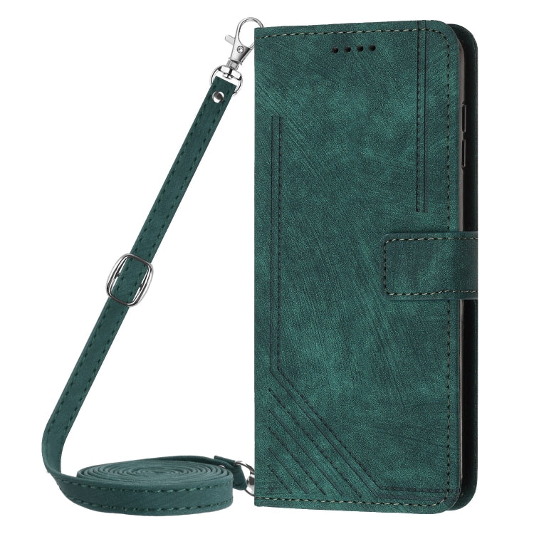 For Infinix Smart 8 Skin Feel Stripe Pattern Leather Phone Case with Lanyard(Green) - Infinix Cases by PMC TechLife | Online Shopping South Africa | PMC TechLife | Buy Now Pay Later Mobicred