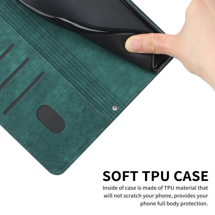For Infinix Smart 8 Skin Feel Stripe Pattern Leather Phone Case with Lanyard(Green) - Infinix Cases by PMC TechLife | Online Shopping South Africa | PMC TechLife | Buy Now Pay Later Mobicred