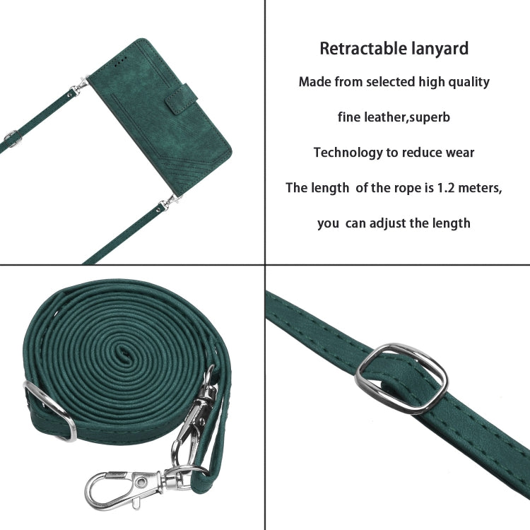 For Infinix Smart 8 Skin Feel Stripe Pattern Leather Phone Case with Lanyard(Green) - Infinix Cases by PMC TechLife | Online Shopping South Africa | PMC TechLife | Buy Now Pay Later Mobicred