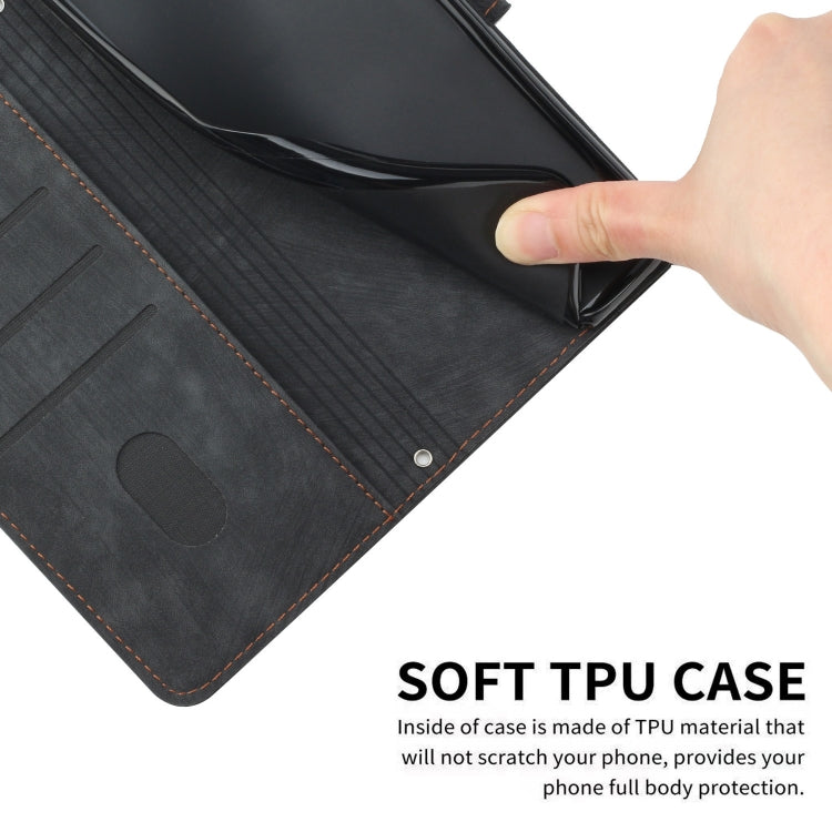 For Infinix Smart 8 Skin Feel Stripe Pattern Leather Phone Case with Lanyard(Black) - Infinix Cases by PMC TechLife | Online Shopping South Africa | PMC TechLife | Buy Now Pay Later Mobicred