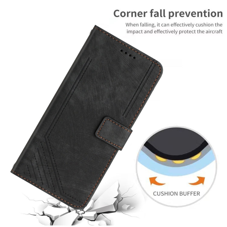 For Infinix Smart 8 Skin Feel Stripe Pattern Leather Phone Case with Lanyard(Black) - Infinix Cases by PMC TechLife | Online Shopping South Africa | PMC TechLife | Buy Now Pay Later Mobicred
