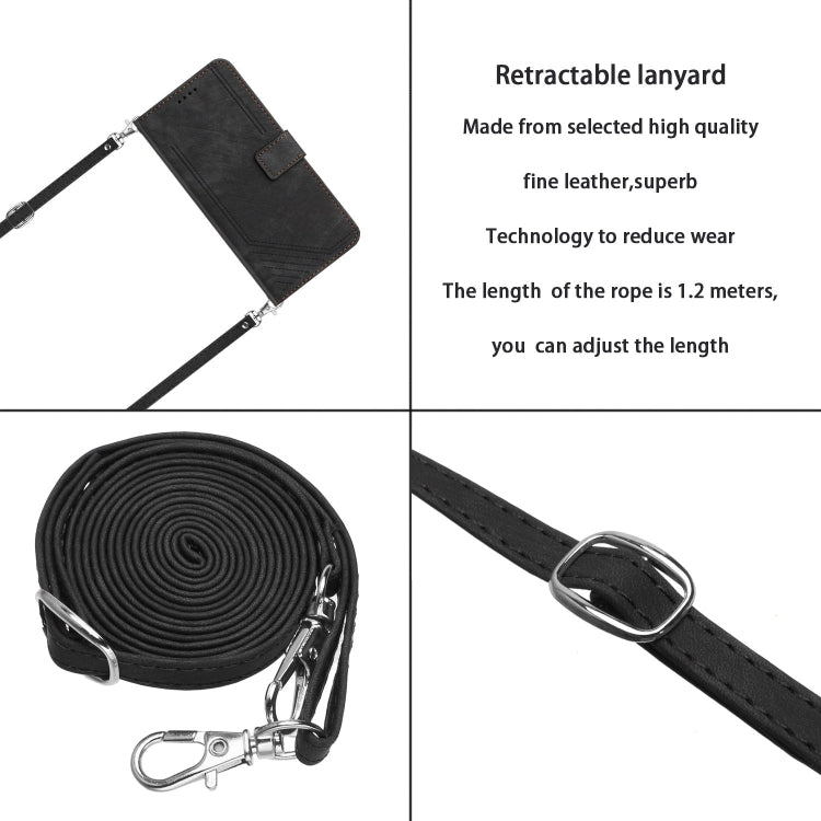 For Infinix Smart 8 Skin Feel Stripe Pattern Leather Phone Case with Lanyard(Black) - Infinix Cases by PMC TechLife | Online Shopping South Africa | PMC TechLife | Buy Now Pay Later Mobicred