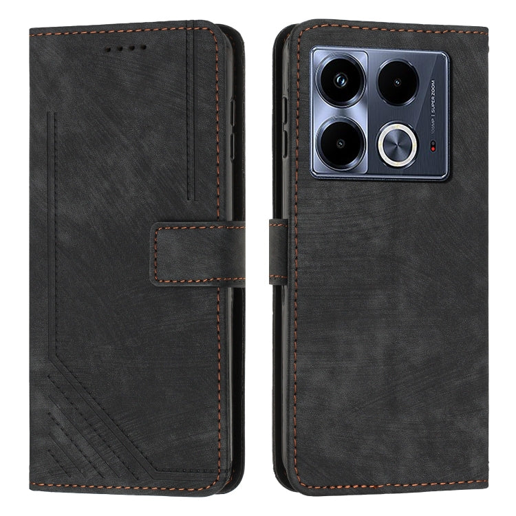 For Infinix Note 40 4G Skin Feel Stripe Pattern Leather Phone Case with Lanyard(Black) - Infinix Cases by PMC TechLife | Online Shopping South Africa | PMC TechLife | Buy Now Pay Later Mobicred