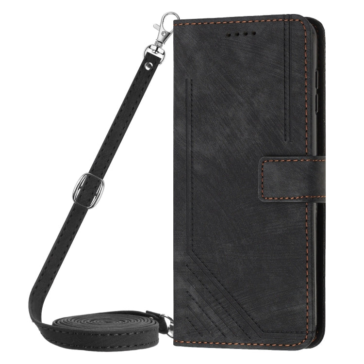 For Infinix Note 40 4G Skin Feel Stripe Pattern Leather Phone Case with Lanyard(Black) - Infinix Cases by PMC TechLife | Online Shopping South Africa | PMC TechLife | Buy Now Pay Later Mobicred