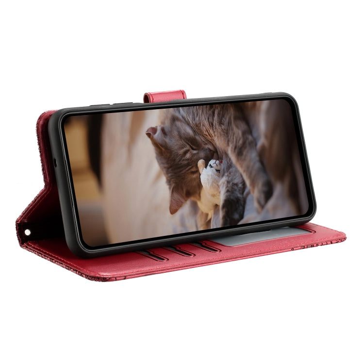 For Samsung Galaxy S22 Cat Embossing Pattern Leather Phone Case with Lanyard(Red) - Galaxy S22 5G Cases by PMC TechLife | Online Shopping South Africa | PMC TechLife