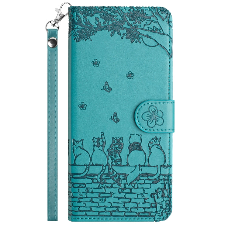 For Xiaomi Poco X4 Pro 5G Cat Embossing Pattern Leather Phone Case with Lanyard(Blue) - Xiaomi Cases by PMC Jewellery | Online Shopping South Africa | PMC Jewellery | Buy Now Pay Later Mobicred