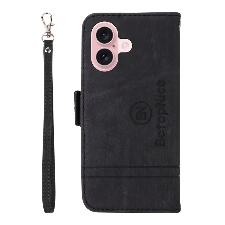 For iPhone 16 BETOPNICE Dual-side Buckle Leather Phone Case(Black) - iPhone 16 Cases by BETOPNICE | Online Shopping South Africa | PMC Jewellery | Buy Now Pay Later Mobicred