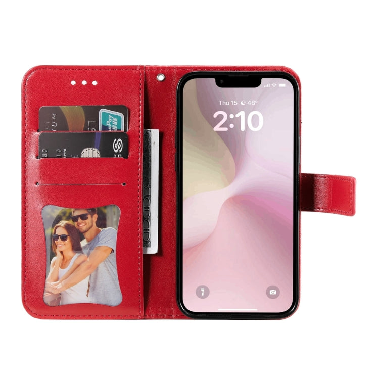For iPhone 16e Seven-petal Flowers Embossing Leather Phone Case(Red) - iPhone 16e Cases by PMC TechLife | Online Shopping South Africa | PMC TechLife | Buy Now Pay Later Mobicred