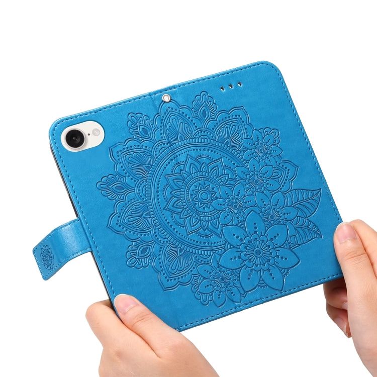 For iPhone 16e Seven-petal Flowers Embossing Leather Phone Case(Blue) - iPhone 16e Cases by PMC TechLife | Online Shopping South Africa | PMC TechLife | Buy Now Pay Later Mobicred