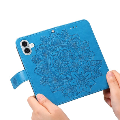 For iPhone 16 Plus Seven-petal Flowers Embossing Leather Phone Case(Blue) - iPhone 16 Plus Cases by PMC Jewellery | Online Shopping South Africa | PMC Jewellery | Buy Now Pay Later Mobicred