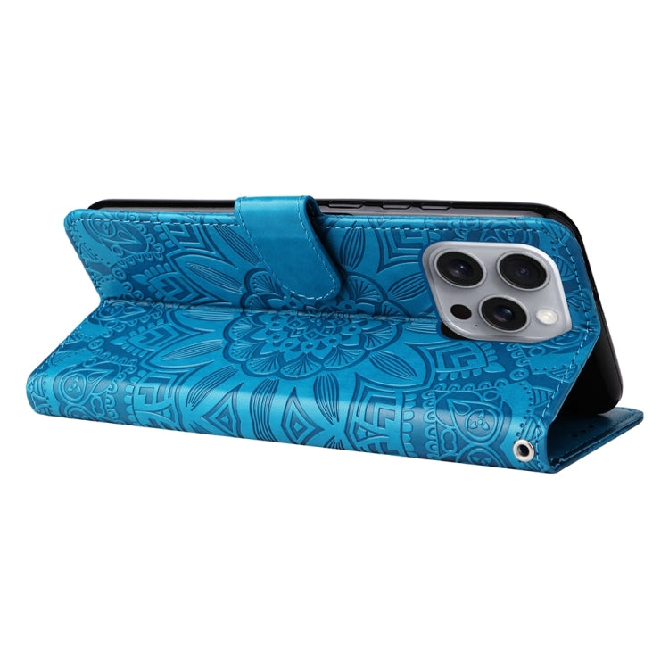 For iPhone 16 Pro Max Embossed Sunflower Leather Phone Case(Blue) - iPhone 16 Pro Max Cases by PMC TechLife | Online Shopping South Africa | PMC TechLife | Buy Now Pay Later Mobicred