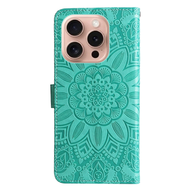 For iPhone 16 Pro Embossed Sunflower Leather Phone Case(Green) - iPhone 16 Pro Cases by PMC Jewellery | Online Shopping South Africa | PMC Jewellery | Buy Now Pay Later Mobicred