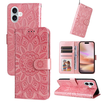 For iPhone 16 Plus Embossed Sunflower Leather Phone Case(Pink) - iPhone 16 Plus Cases by PMC Jewellery | Online Shopping South Africa | PMC Jewellery | Buy Now Pay Later Mobicred